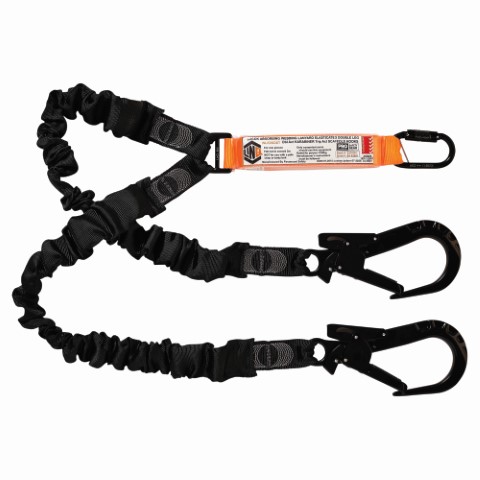 LINQ WEBBING LANYARD ELASTIC DBL LEG 1 X KARABINER 2X SCAFF HOOK